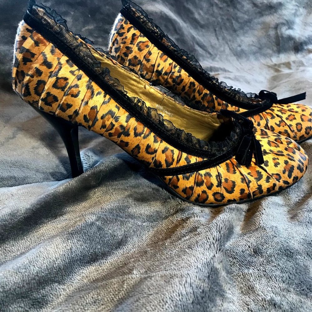 Ellie Satin Leopard Print Stilettos